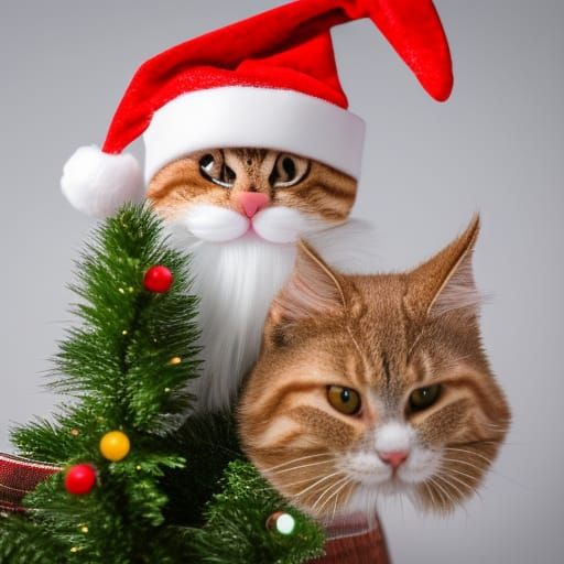 Santa Cat and Elf Cats in Winter Wonderland