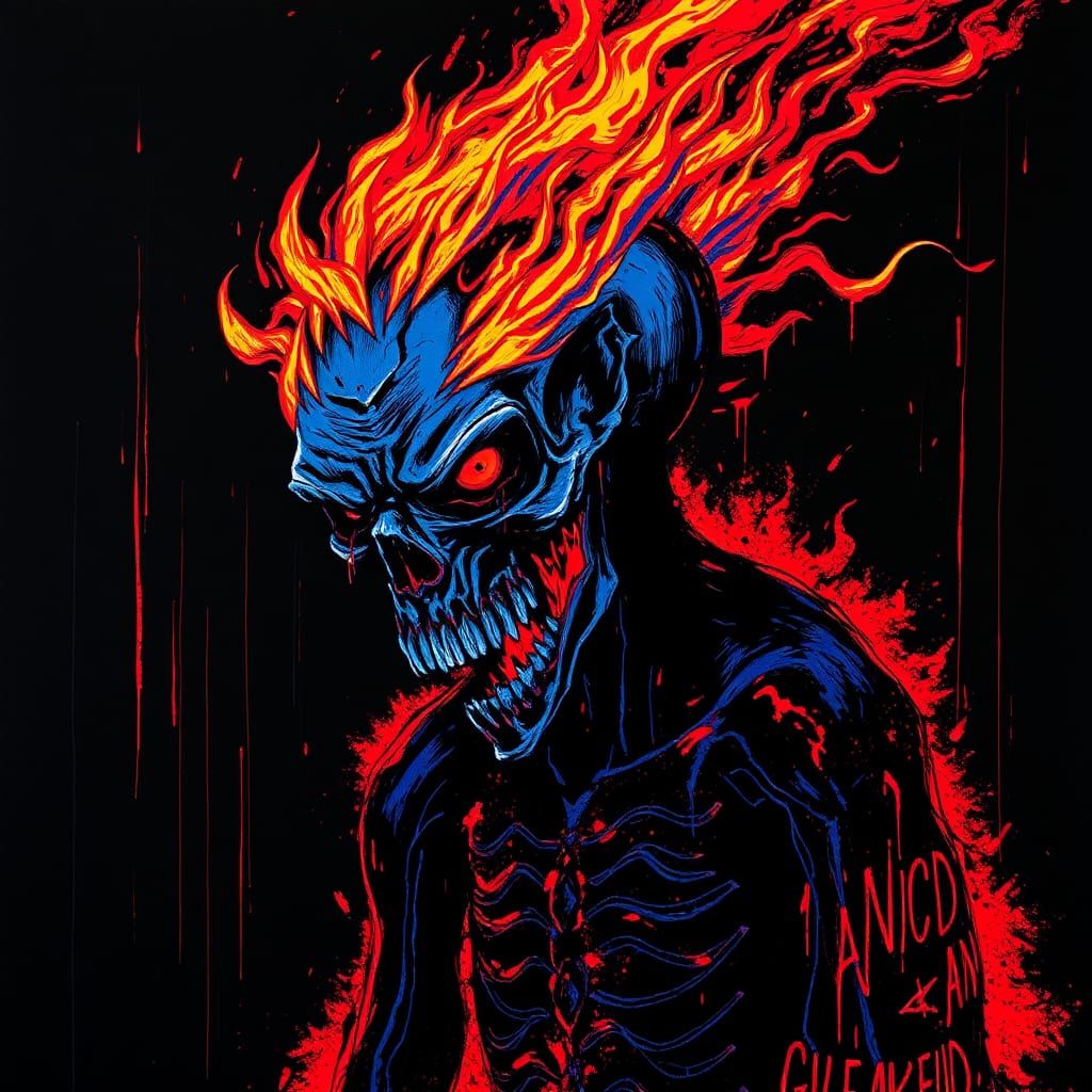 Tormented Fire Wraith in Blacklight Grunge Style