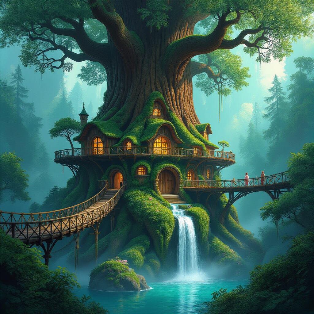 Ancient Treehouse City Sanctuary in Redwood Forest