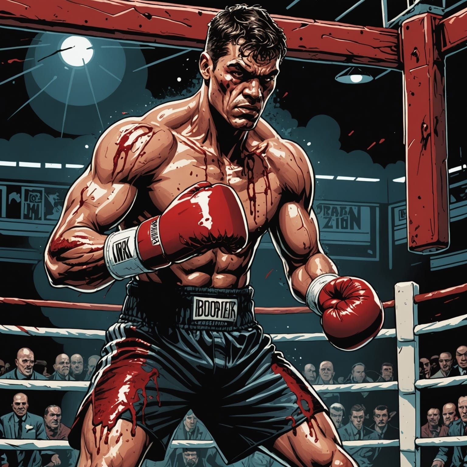 Violent Boxer in Ring: Comic Book Art