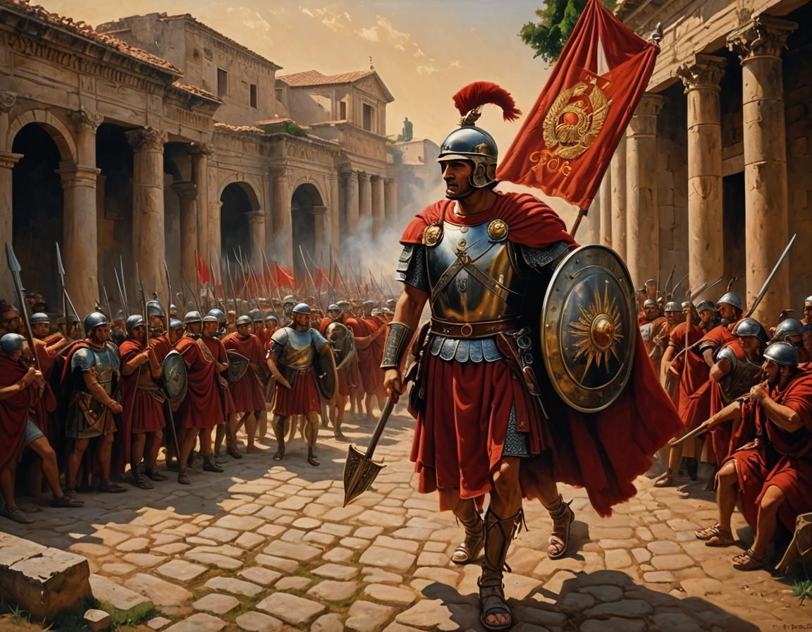 Roman Standard Bearer in Oil Painting Style