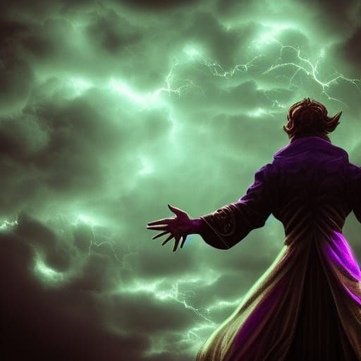 Shadow Man Conjuring Lightning in Gothic Style