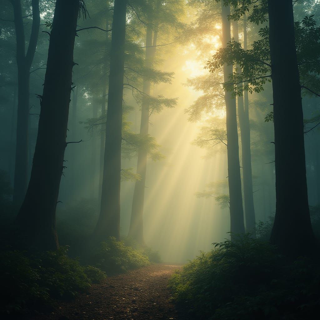 Mystical Forest Temple Bathed in Divine Light