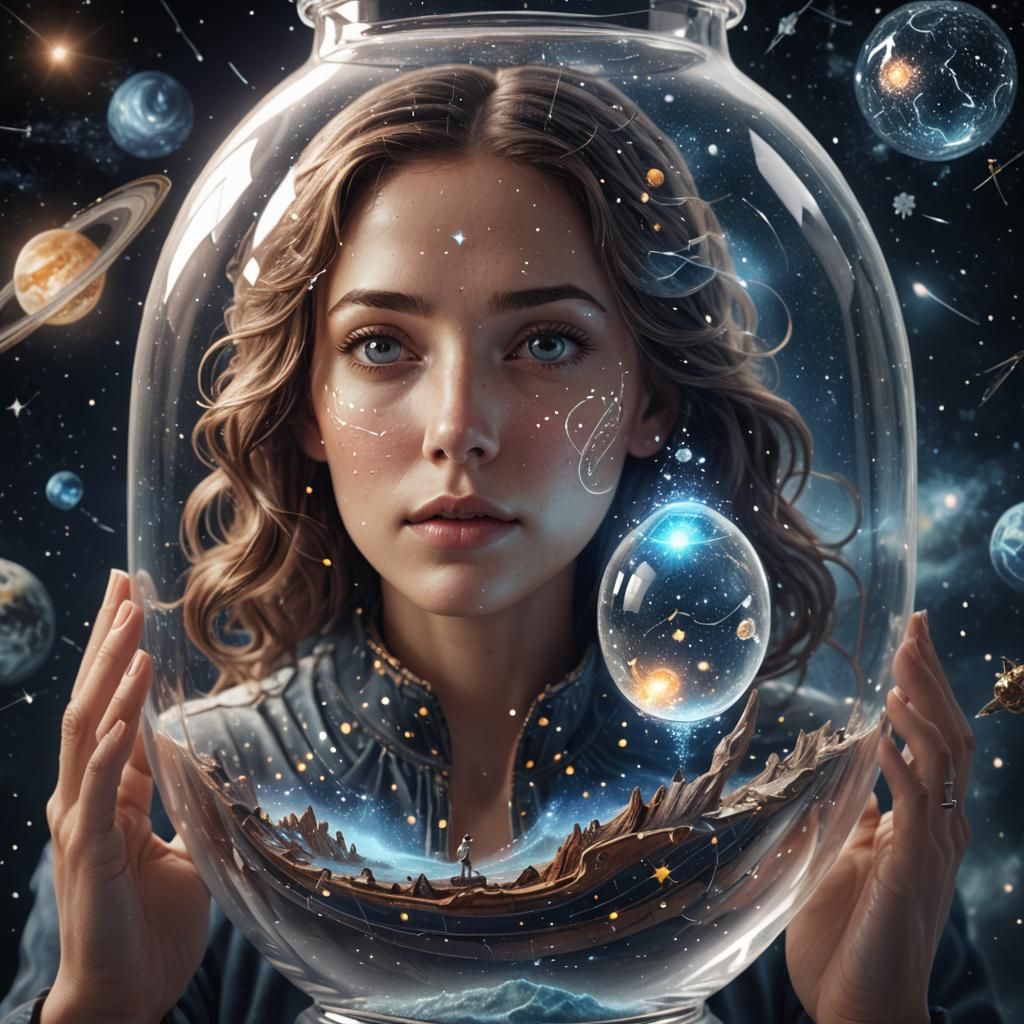 Celestial Woman in a Bottle: 3D Hyperreal Art