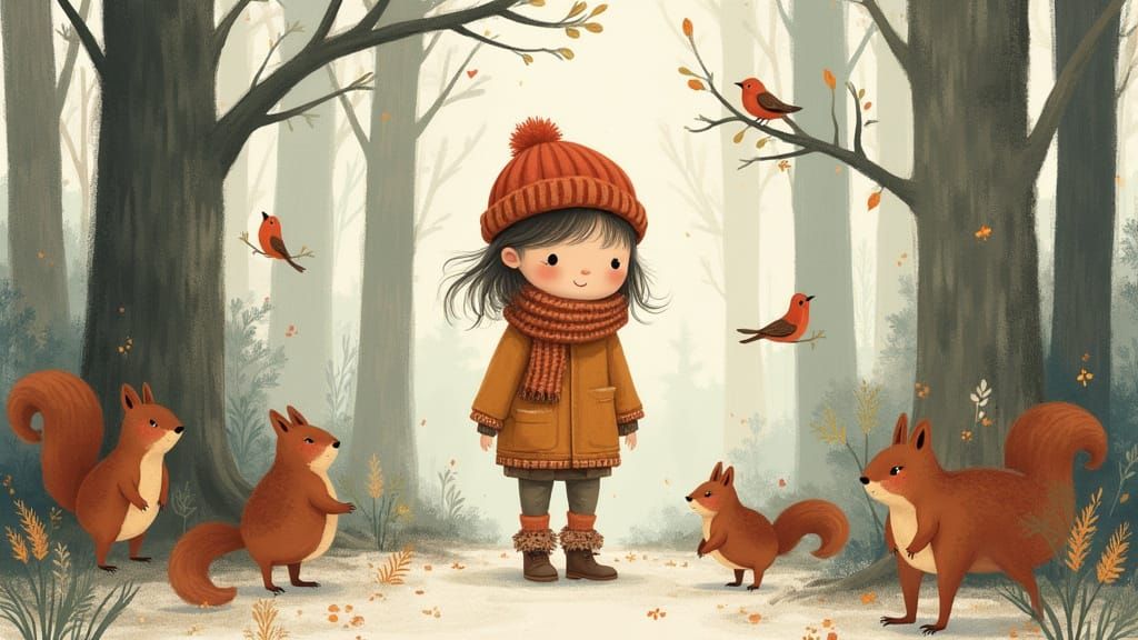 Scandinavian Child in Cozy Woodland Scene