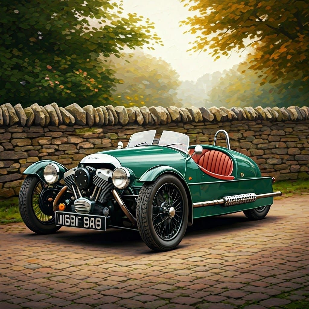 Vintage Morgan Three-Wheeler in Dreamy Landscape