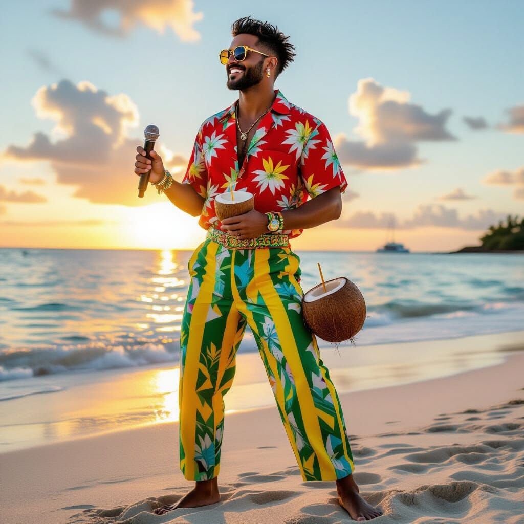 Loro Zoon on Tropical Beach at Sunset