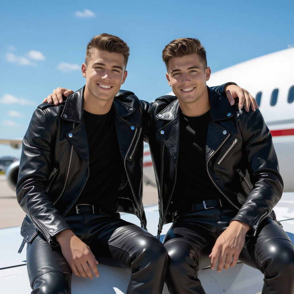 Boys on a Boeing 767 Wing in Futuristic Style