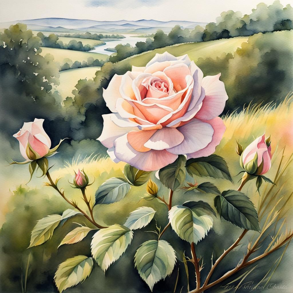 Blooming Rose: Delicate Pastel Watercolor Painting