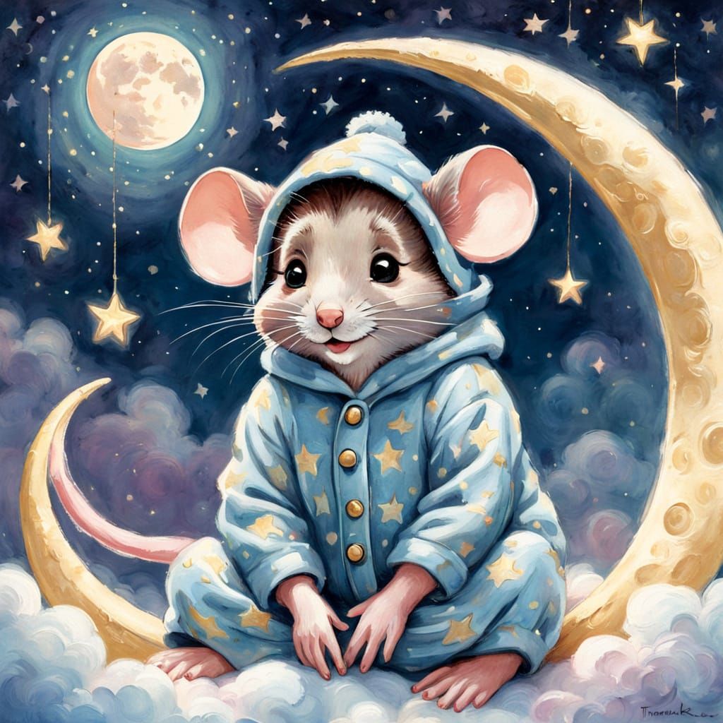 Whimsical Mouse in Dreamy Moonlit Scene