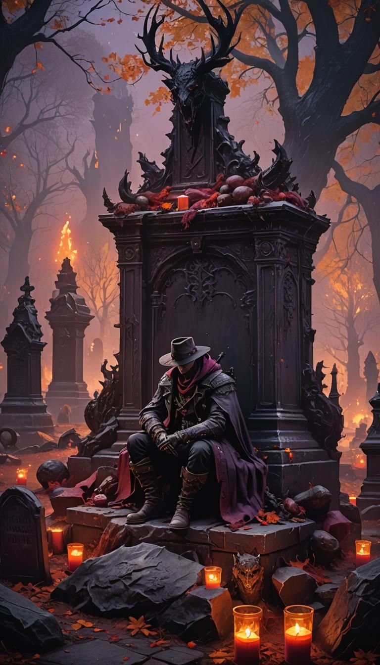 Hunter in Dark Fantasy Horror Landscape