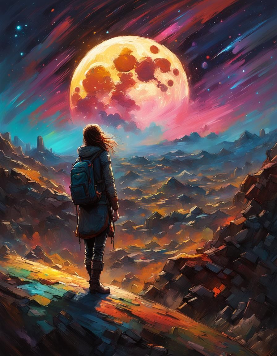 Luminous Moon Princess: A Colorful Fine Art Painting