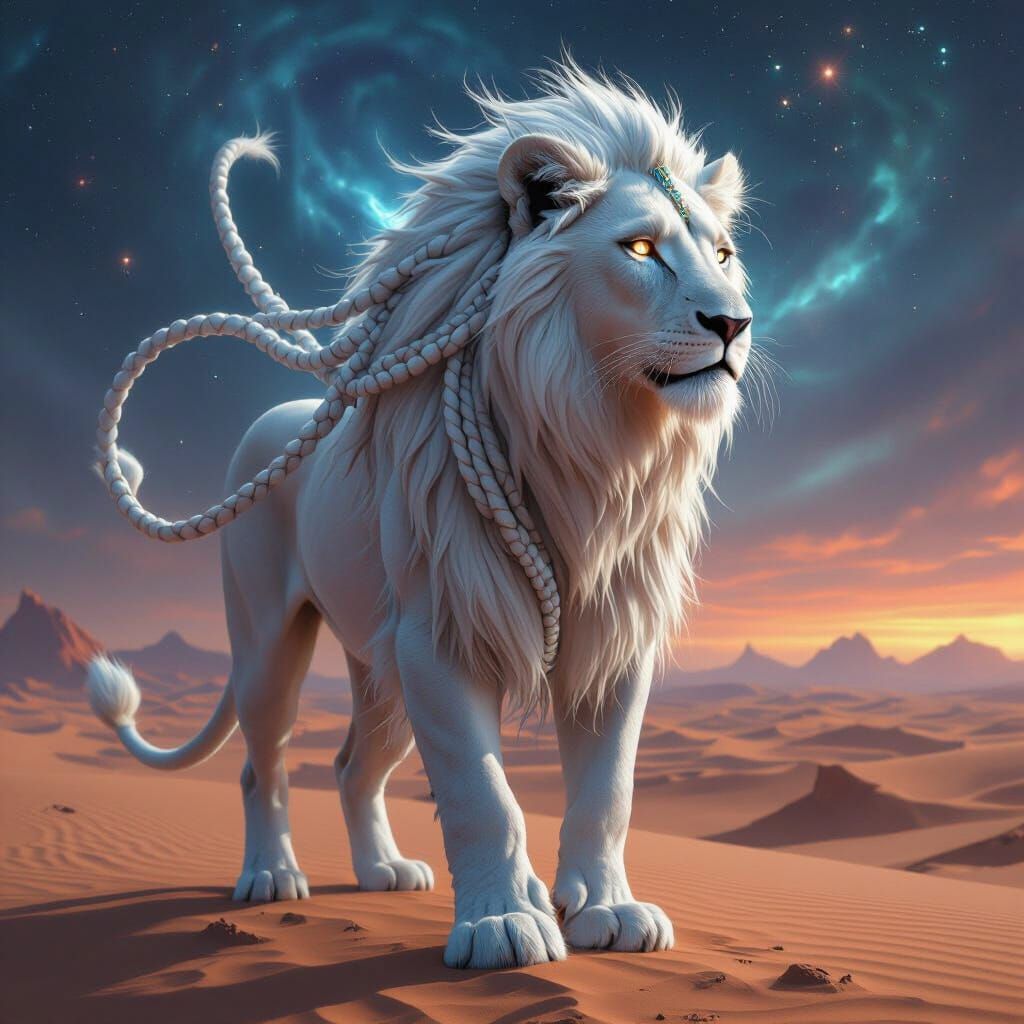Braided Lioness on Alien Planet in Sci-Fi Style