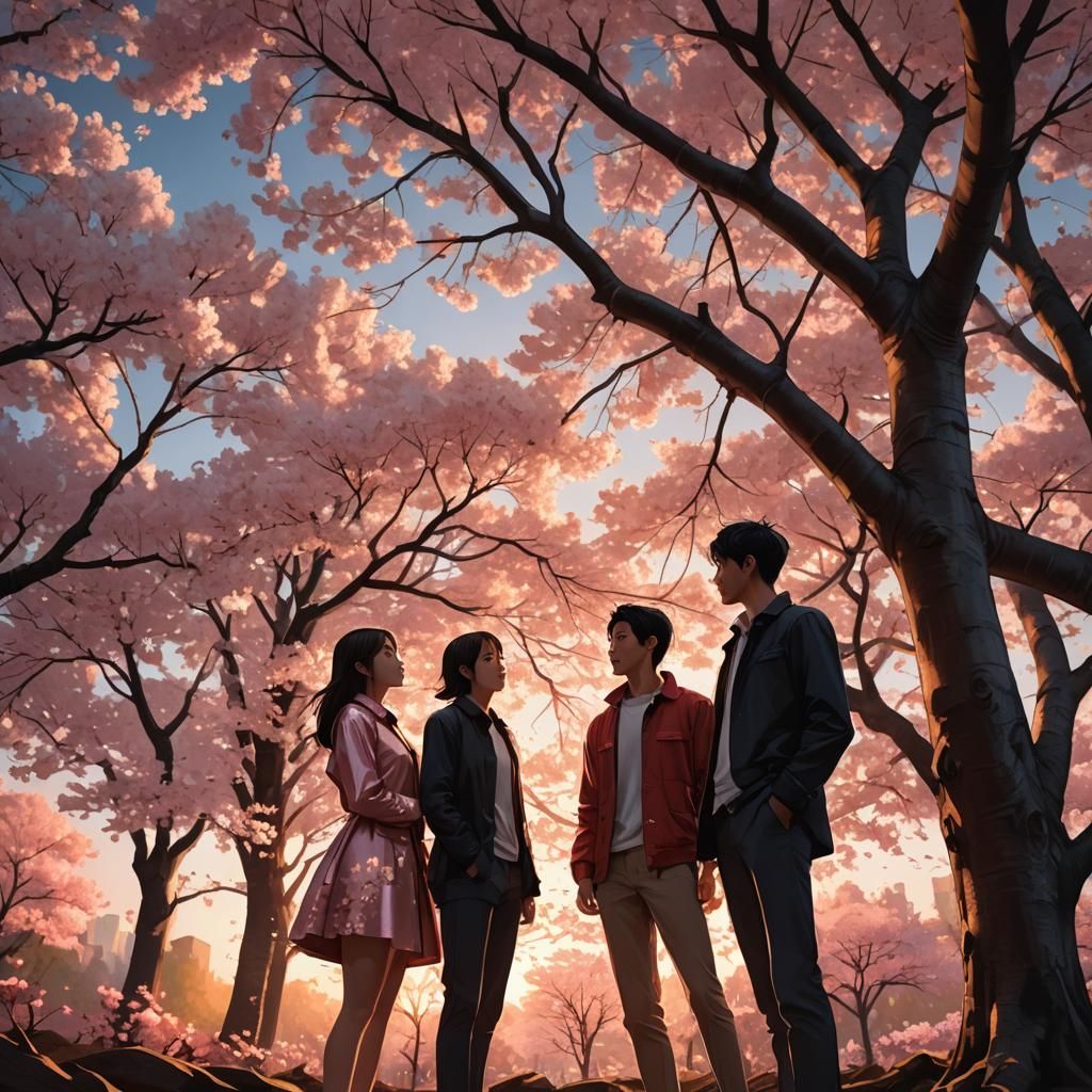 Sakura Trees at Sunset: Hyper-Realistic Concept Art