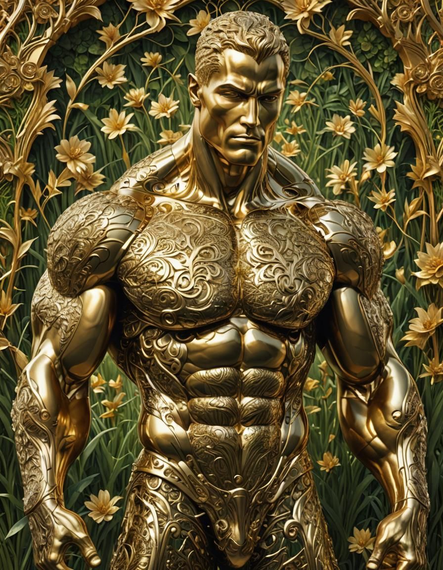Golden Mental Man with Grass Inlays