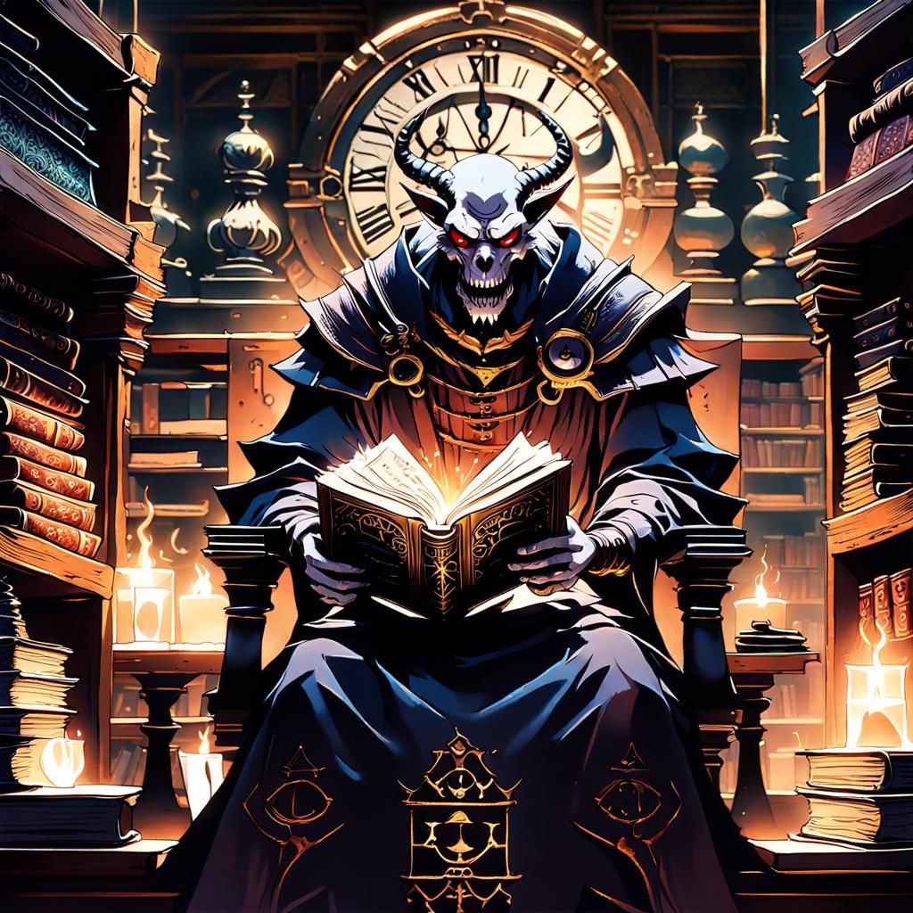 Demonic Figure with Book in Anime Style