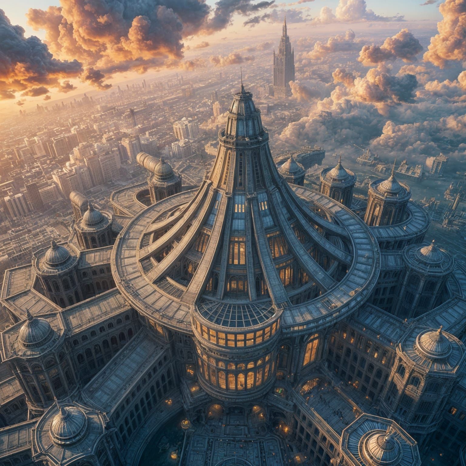 Aerial View of Futuristic Research Center in Matte Painting ...