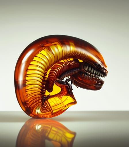 Xenomorph Encased in Amber: Hyperrealistic Close-Up
