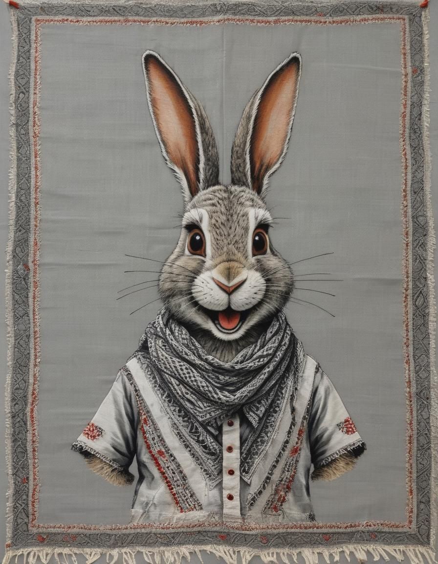 Rabbit in Keffiyeh with Intricate Embroidery