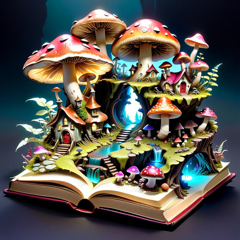Miniature Fairy World Inside an Open Book