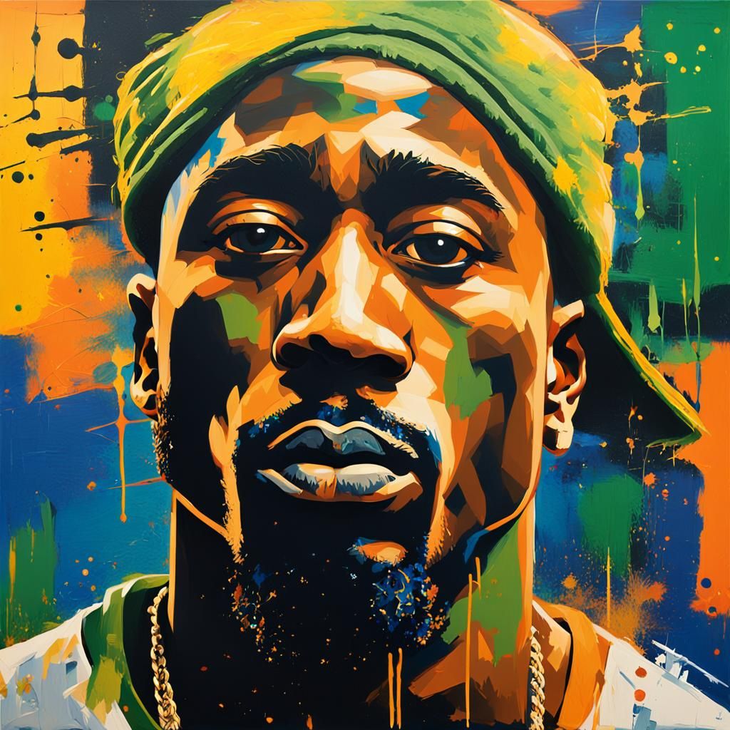 Tupac Shakur Portrait in Abstract Expressionism Style