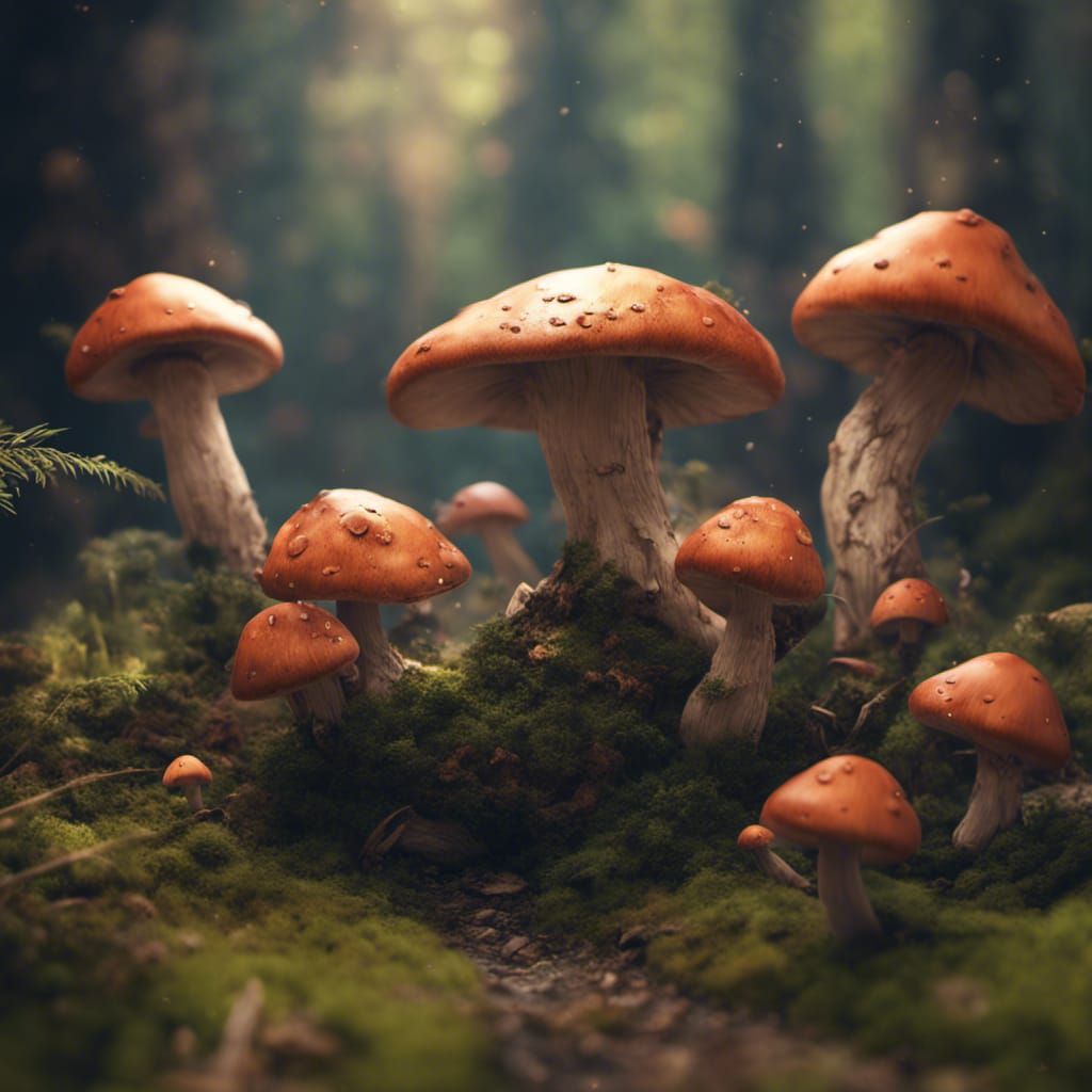 Fantastical Smiling Mushrooms in Detailed Matte Painting
