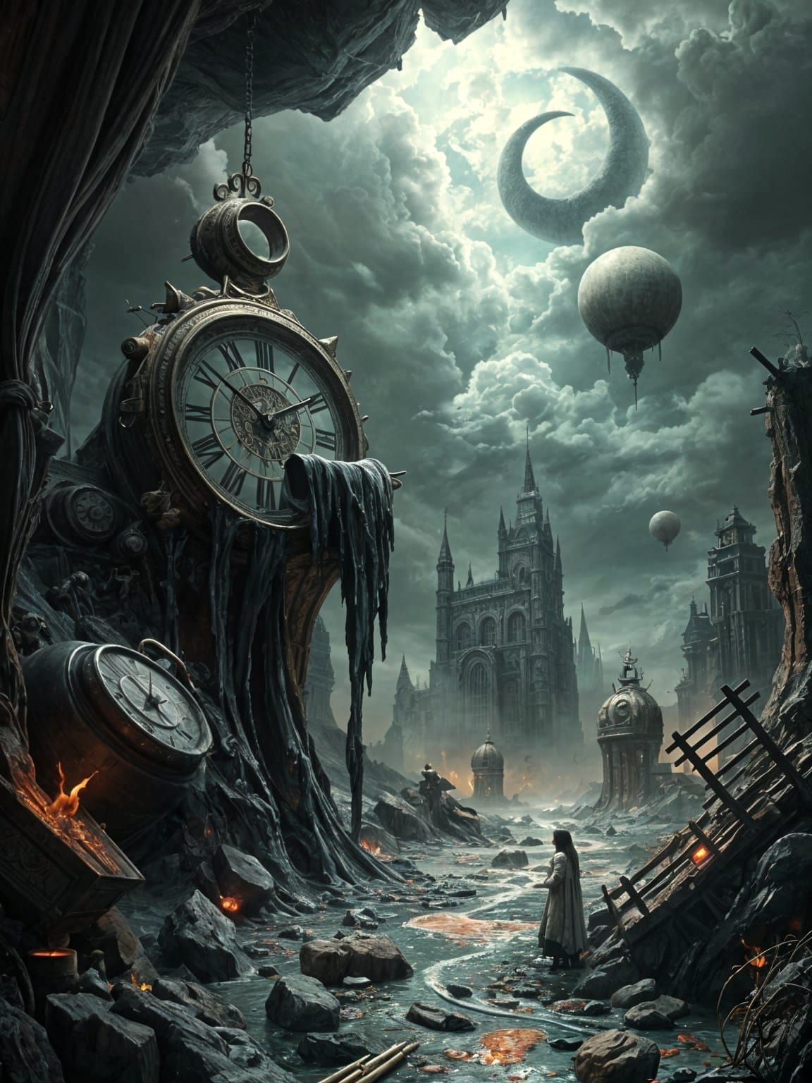 Ethereal Surrealist Masterpiece in Deep, Somber Tones