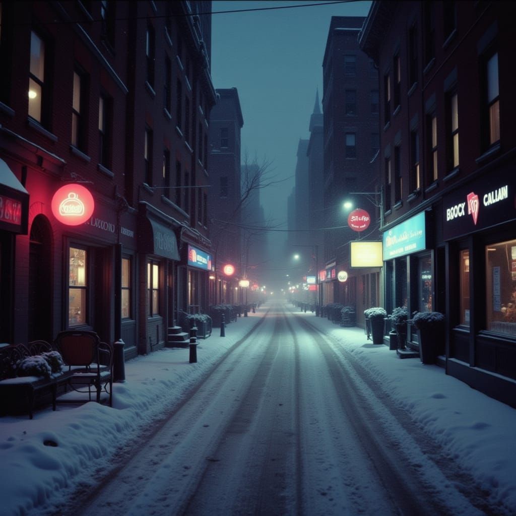 Future Noir Chicago Street in Snowstorm