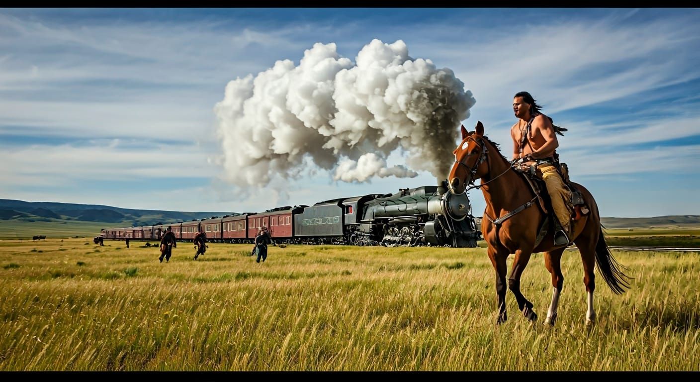 Indian Warrior's Prairie Escape: A Cinematic Western Scene
