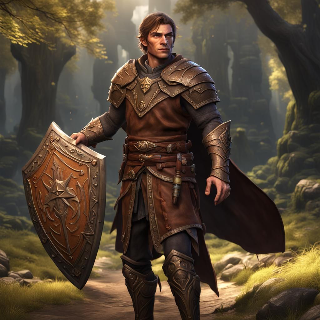 Half-Elf Cleric Concept Art in Brown Attire