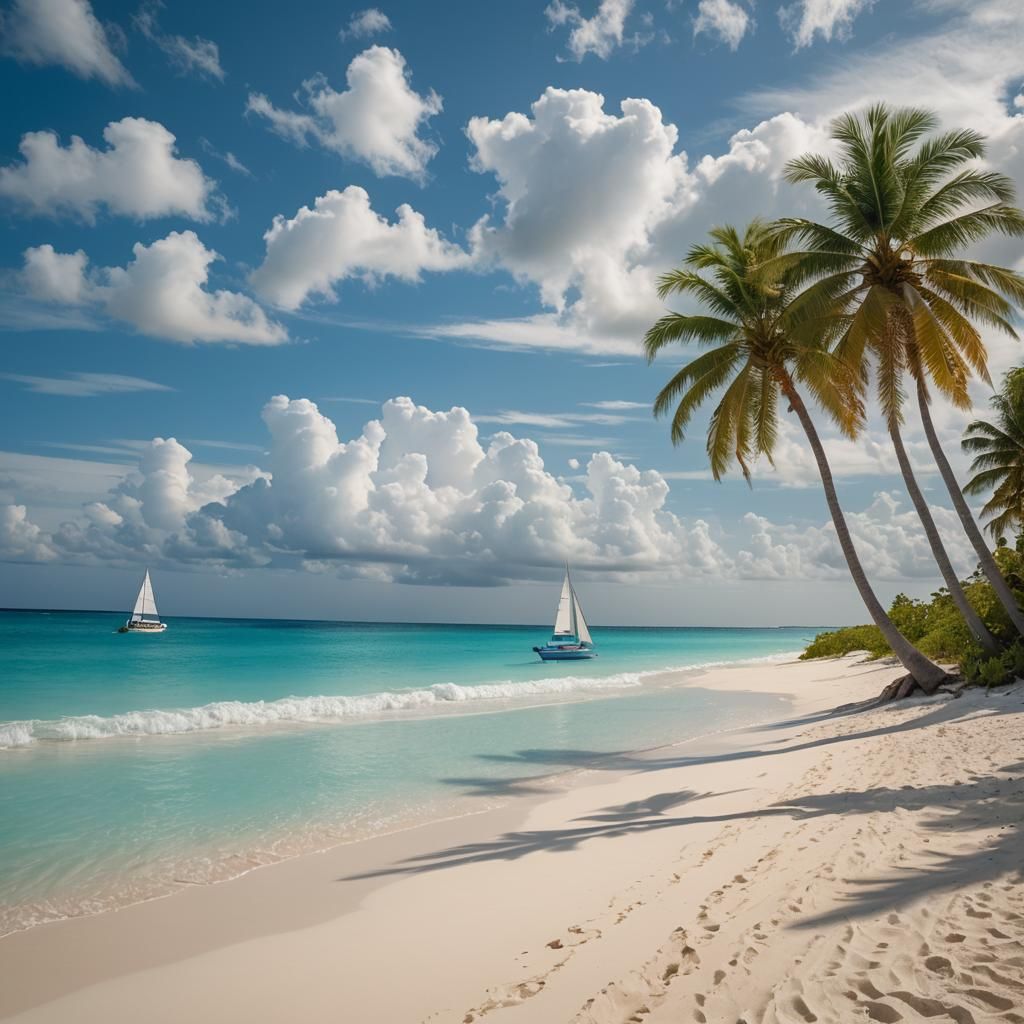 Caribbean Beach Scene in Hyperrealism Style