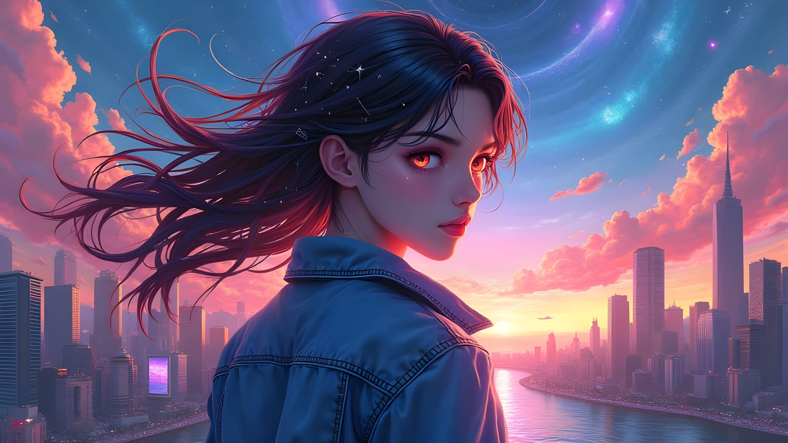 Celestial Anime Portrait in Dimensional Fusion Style