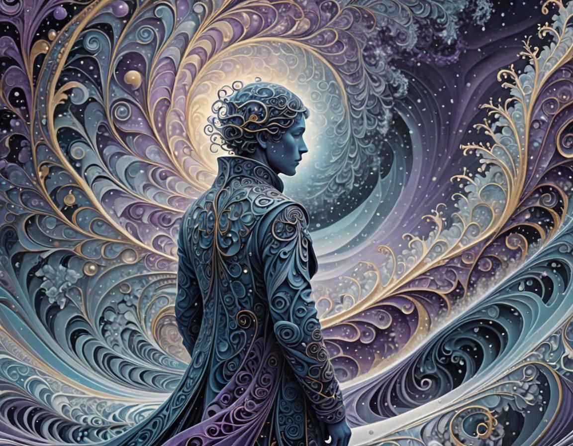 Fractal Surrealism: Lone Figure in Snowstorm