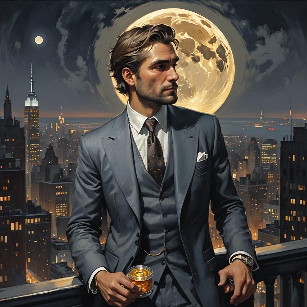 Nightclub in New York with Bitcoin Moon, Hyperdetailed Portr...