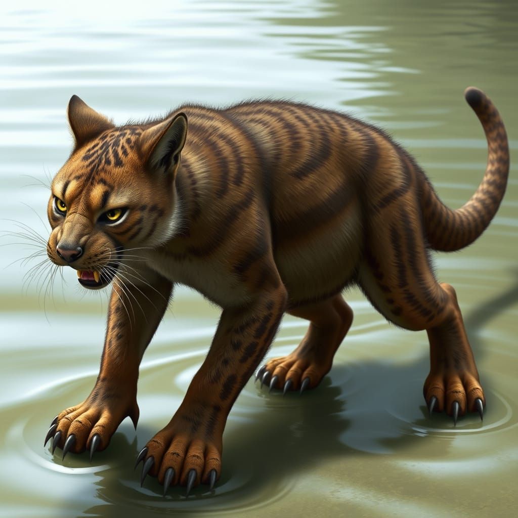 Aquatic Cat with Prehensile Tail and Webbed Paws