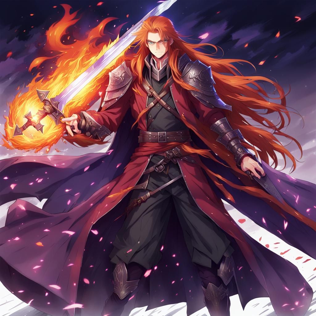 Anime Style Warrior with Flaming Greatsword