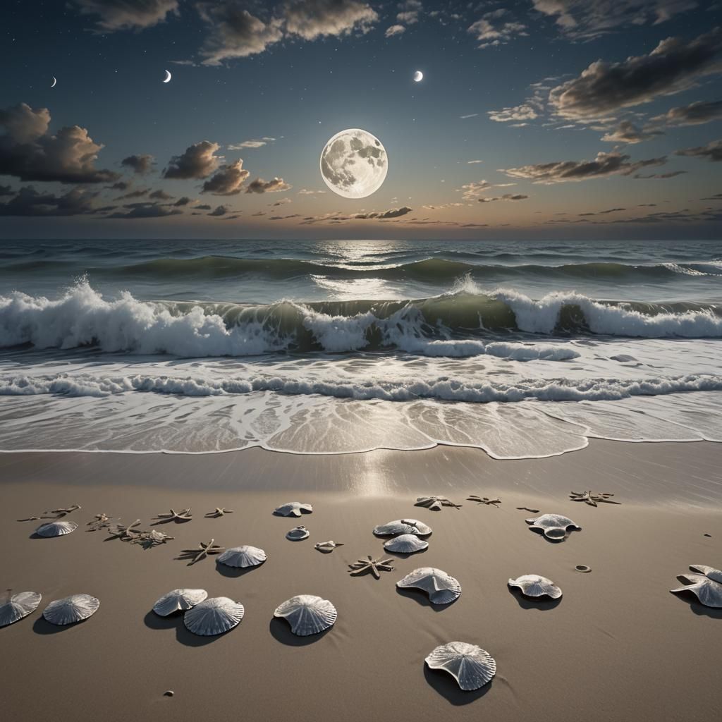 Moon's Phases Over the Ocean