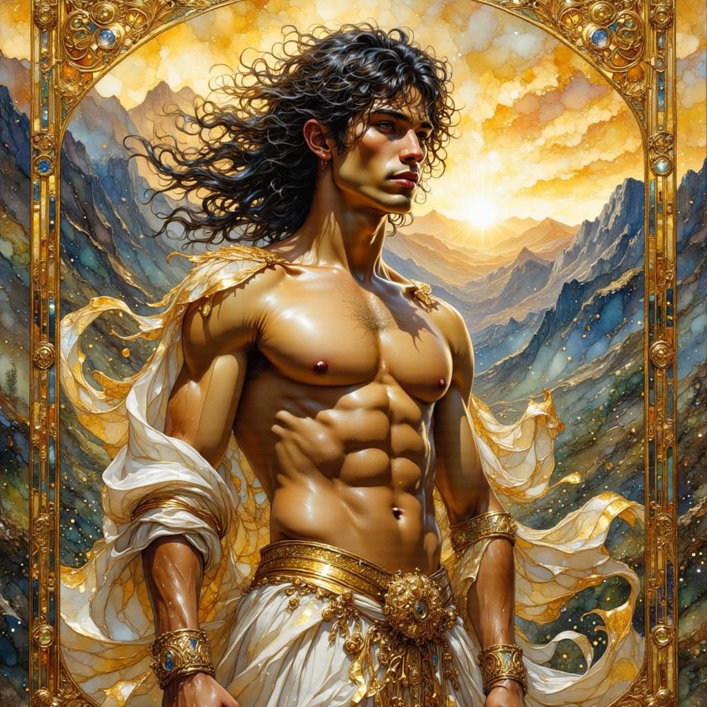 Greek God Portrait in Art Nouveau Style