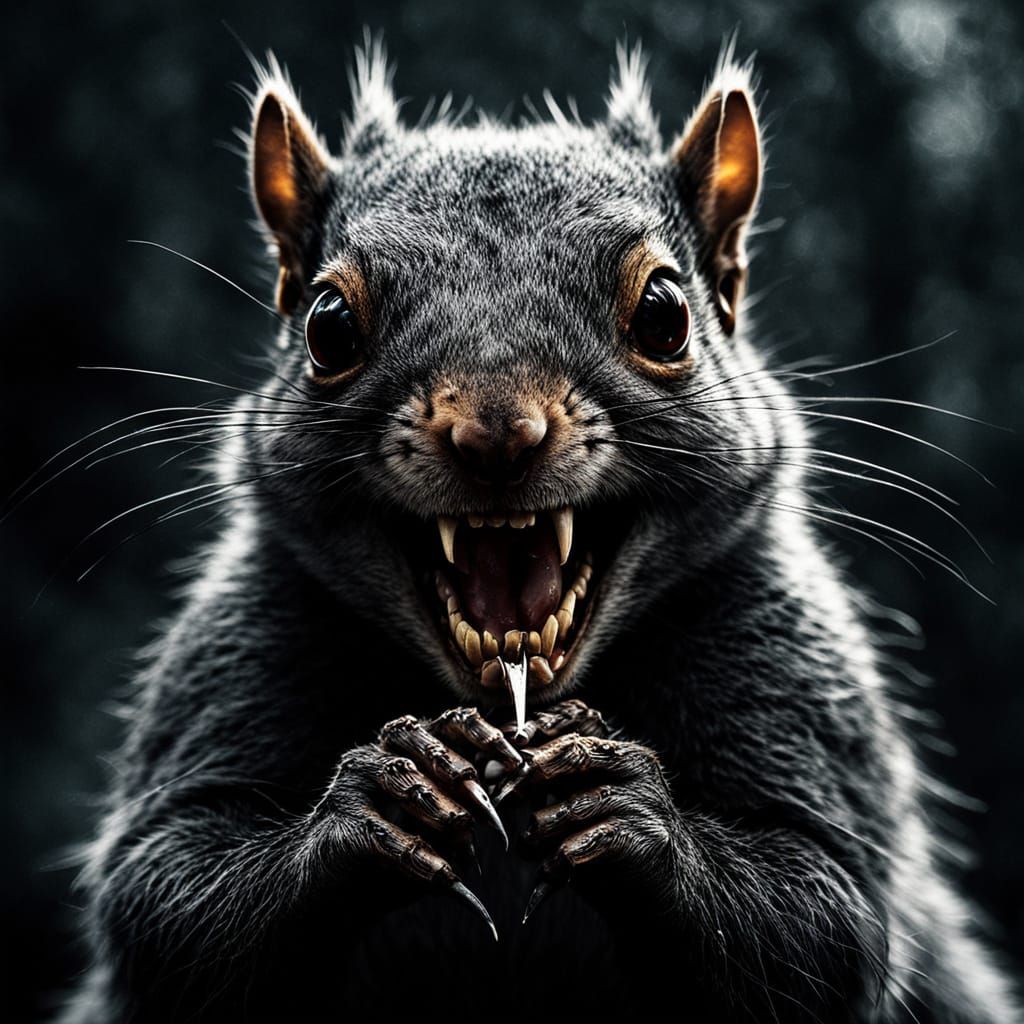 Mischievous Squirrel in Dark Fantasy Horror Style