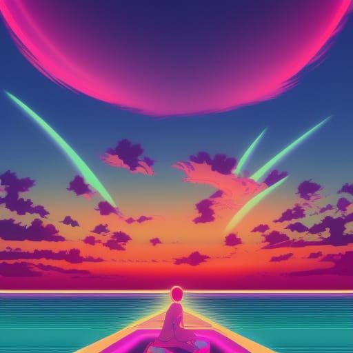 Anime Miami Sunset with Synthwave Vibes
