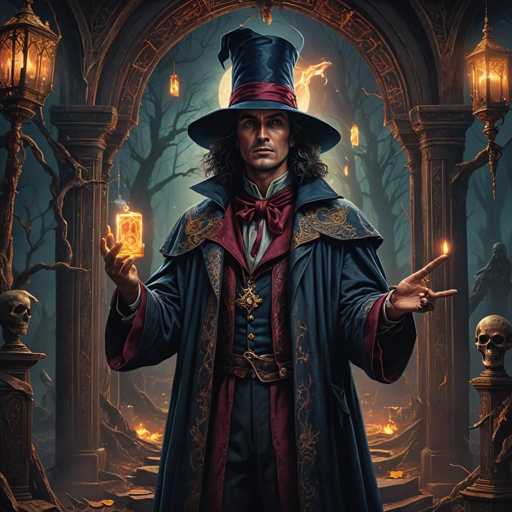 Magician Tarot Card as 90s Horror Film Character