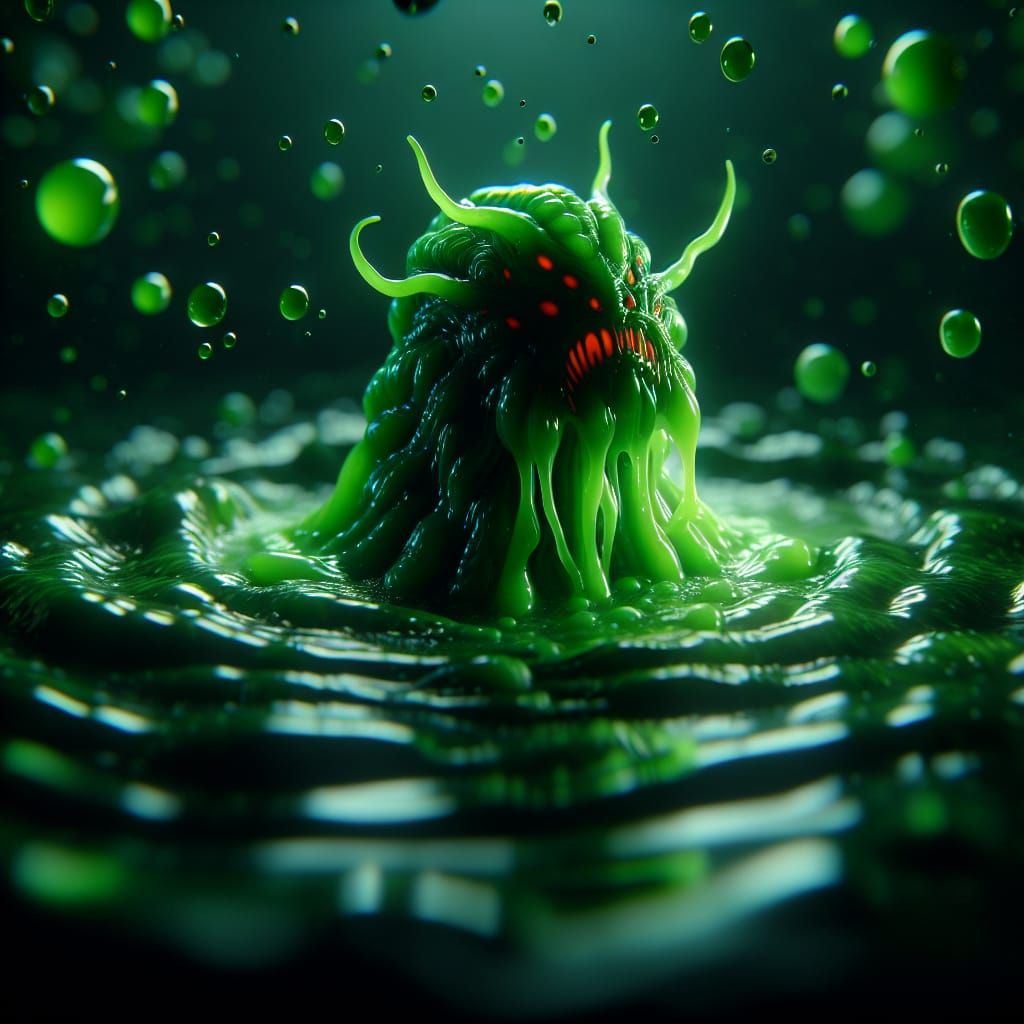 Luminescent Green Slime Alien in Sinister Liquid