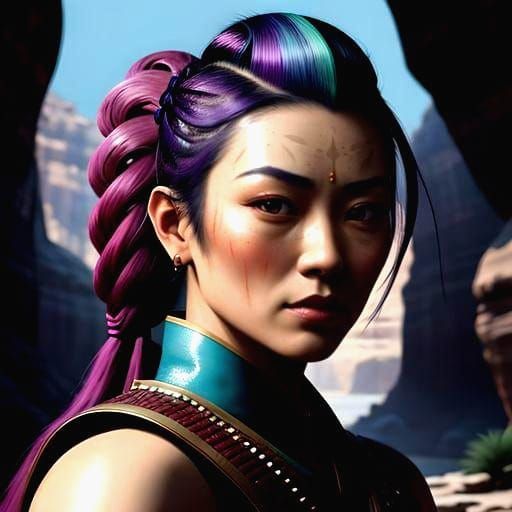 Hyperreal Asian Samurai Warrior in Petra Gorge