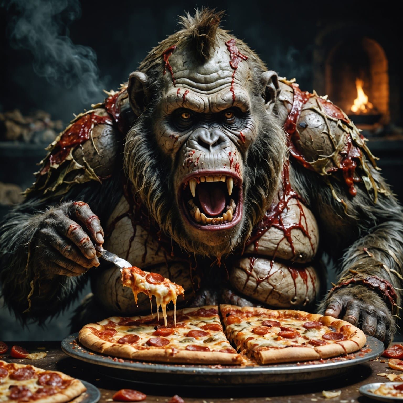 Gross Zombie Monkey Clown Eats Pizza