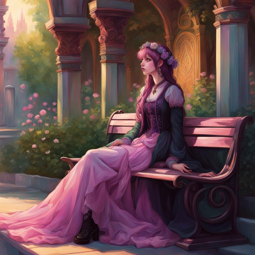Pastel Goth Girl in Art Nouveau Renaissance Style