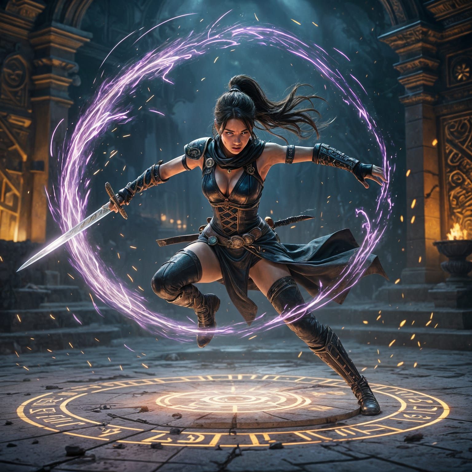 Dynamic Warrior Woman in Fierce Battle Concept Art