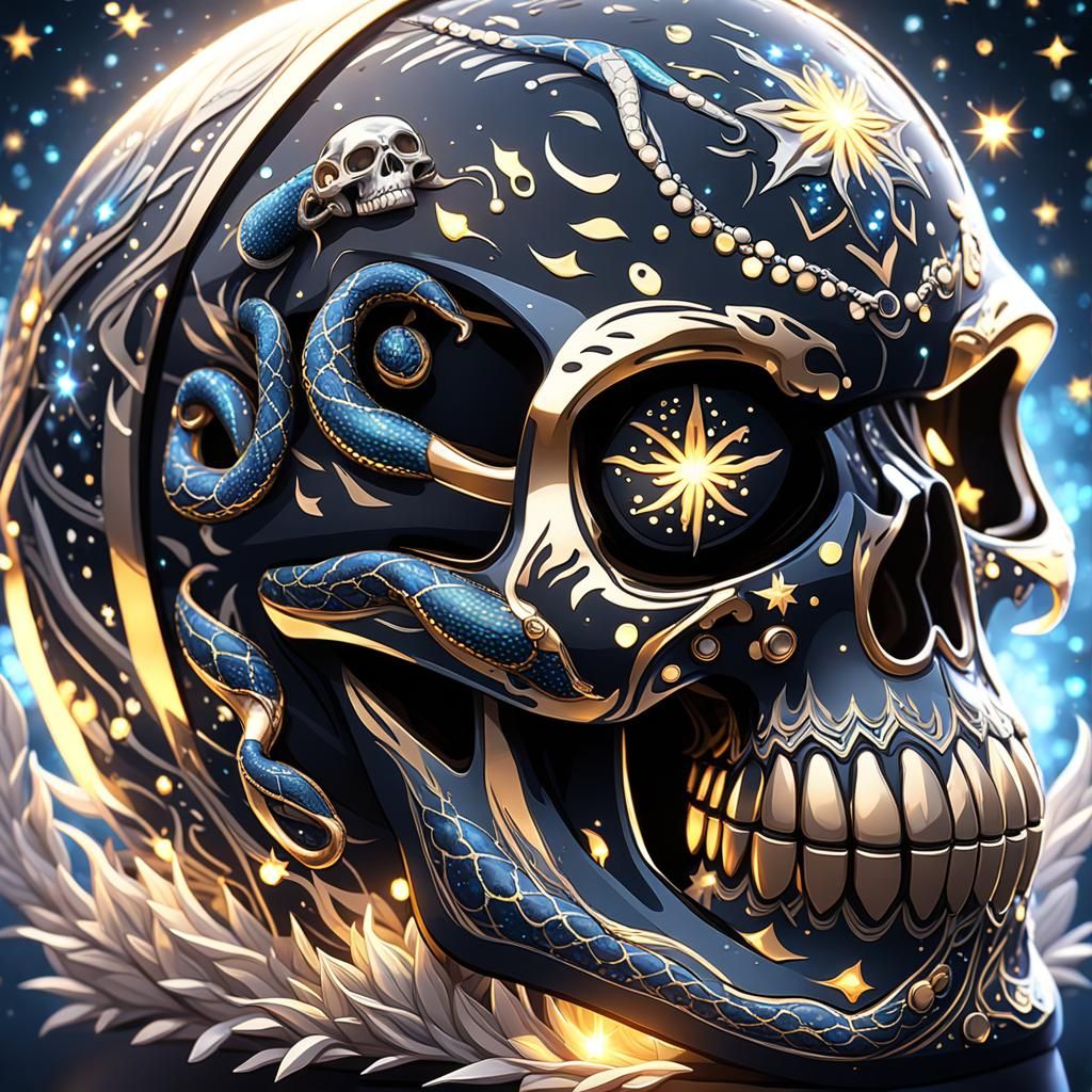 Skull and Snake Helmet with Silver Glow