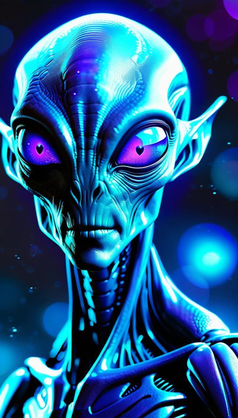 Tall Gray Alien with Glowing Implants in Sci-Fi Style