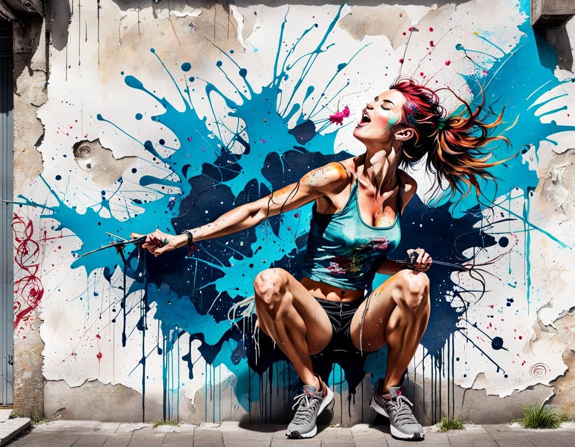 Girl in Graffiti Art Style on Starry Summer Night