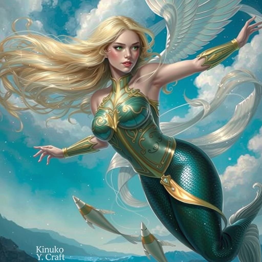 Majestic Blonde Mermaid Soars Through the Air